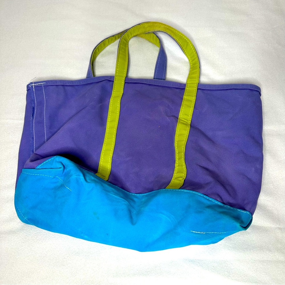 RARE Vintage USA Made LL BEAN Purple Green & Blue Canvas Boat Tote Bag